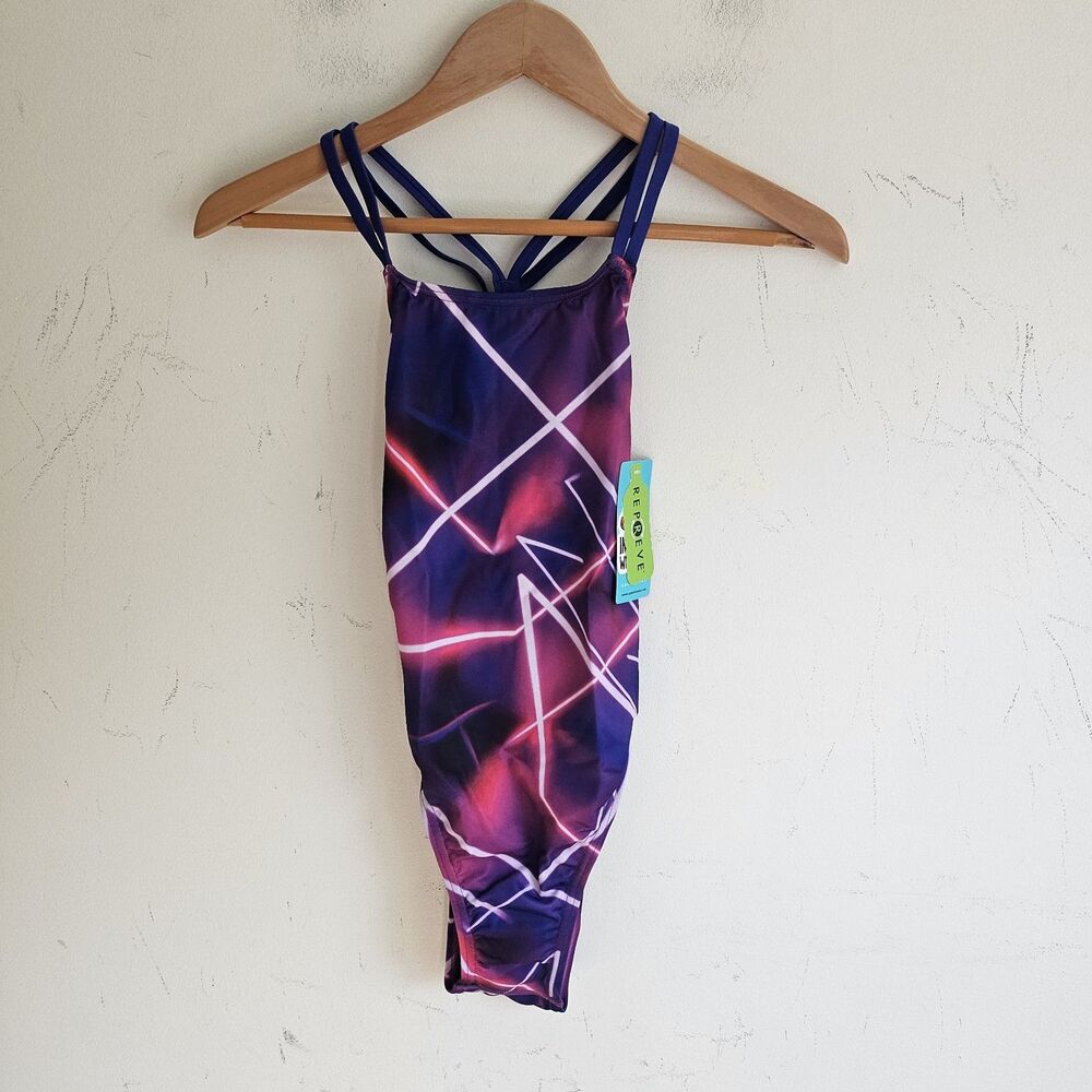 NWT Speedo One Piece Swimsuit Vibe Collection Cyberpunk Synthwave  Purple 28